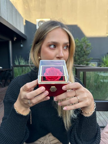 Coffret rose éternelle avec collier coeur d’amour éternel