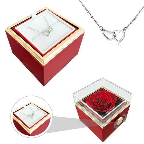 Coffret rose éternelle avec collier coeur d’amour éternel